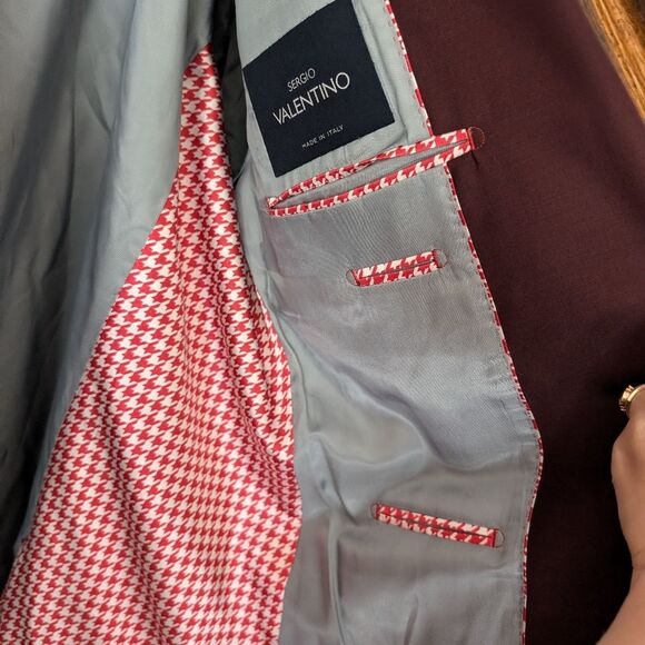 Sergio Valentino Burgundy Maroon Blazer Suit Jacket Size 48L - Picture 7 of 11